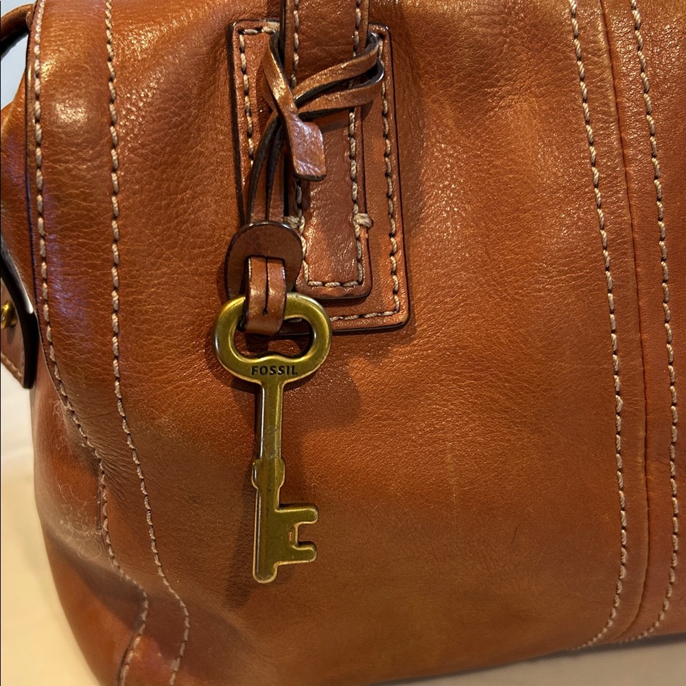 Fossil Emma Tan Leather Satchel Vintage No Crossbody Strap, EUC, Caramel Color - Picture 5 of 10